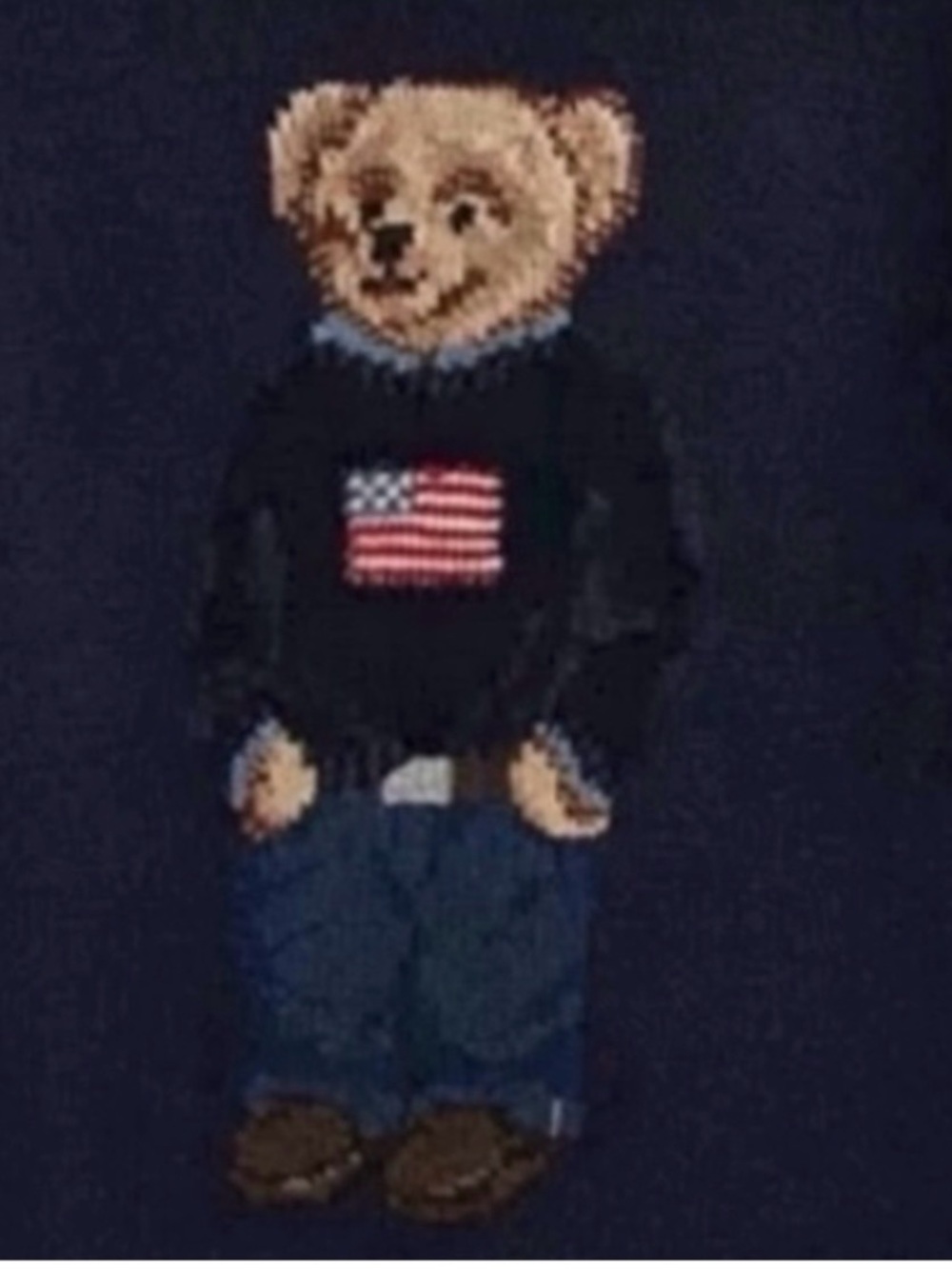 6 HOUR SALE VTG RICKY BEAR Wearing Americana Flag- Navy Cotton Knit O.G - Picture 3 of 7